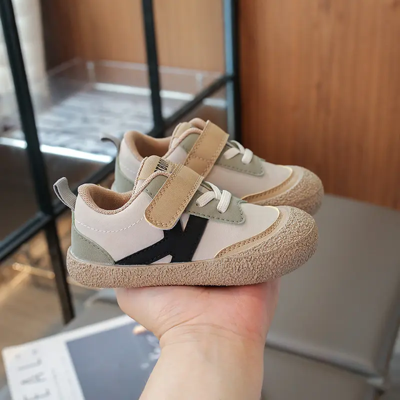 Fresh New Flat Heel Children Sneakers for Spring 2025 Chic Designer Kids Shoes Boys Gray Sneaker Beige Sports Shoes Girls I06042