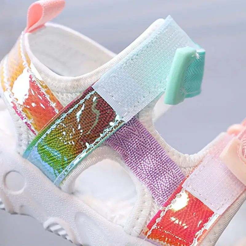 Summer Children Sport Sandals Breathable Mesh Soft Bottom Baby Girls Boys Shoes Colorful Reflective PU Leather Shoes Kids G04243