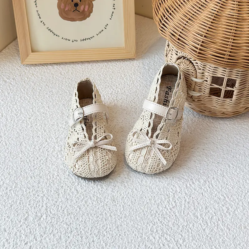 Baby Shoes 2025 Spring Summer New Knitted Lace Fabric Breathable Girls Princess Shoes Non-slip Soft Baby Toddler Shoes I05286