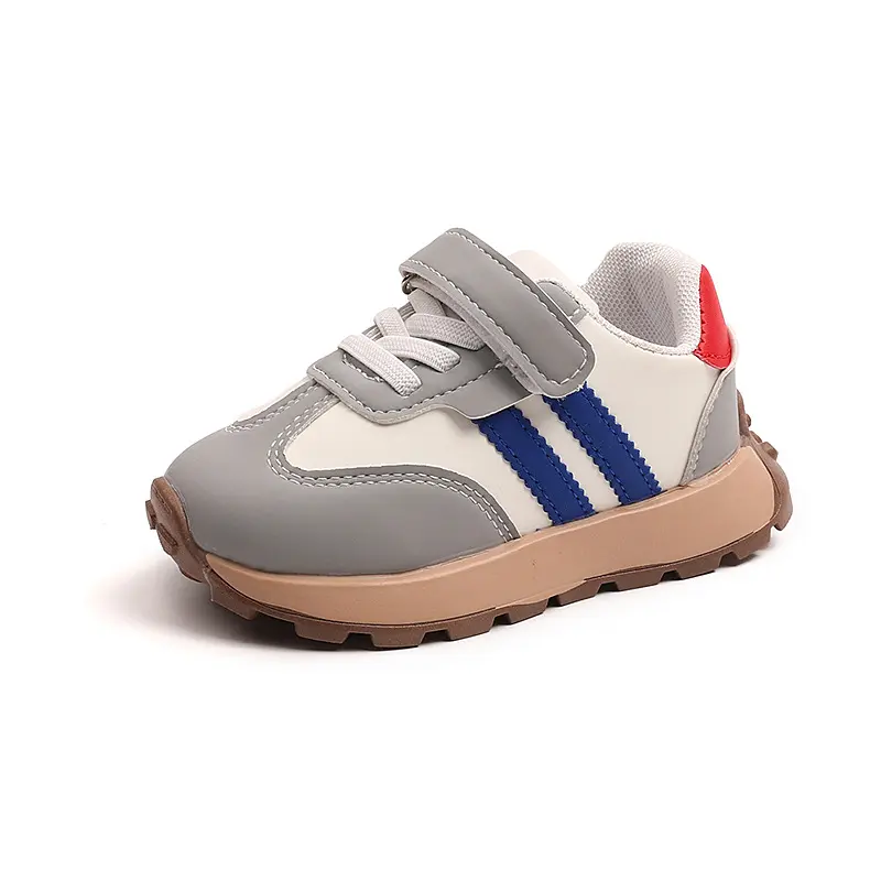 2024 New Spring Fall Sport Shoes for Boys Fashion Patchwork Stripes Dad Sneakers for Girls Black Khaki Gray Kids Trainers H08034
