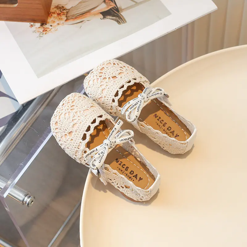 Baby Shoes 2025 Spring Summer New Knitted Lace Fabric Breathable Girls Princess Shoes Non-slip Soft Baby Toddler Shoes I05286