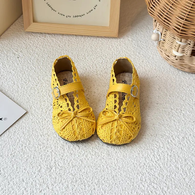 Baby Shoes 2025 Spring Summer New Knitted Lace Fabric Breathable Girls Princess Shoes Non-slip Soft Baby Toddler Shoes I05286
