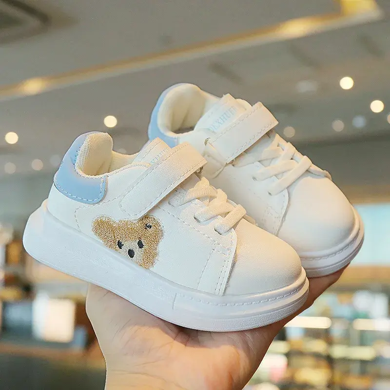 Cute Furry Bear Pattern Children Sneakers Flat Heel Baby Girl Shoes Platform Little Boy Running Shoes Kids tenis Shoes F08194