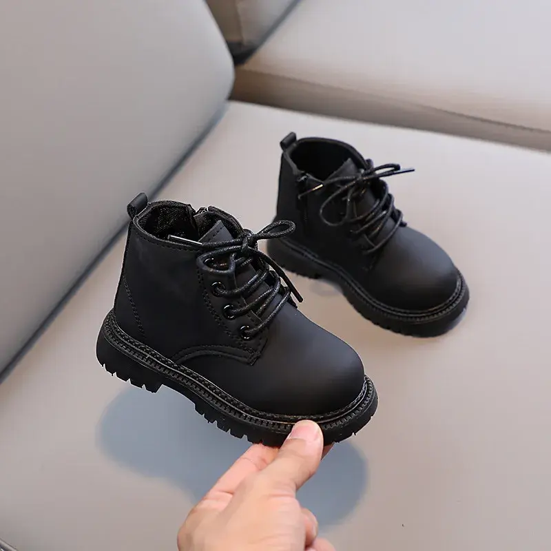 Brand Designer Children Short Boots Simple Pure Color Shoes for Kids Girls Boys Casual Lace Up Student Shoe Child Boots I01129