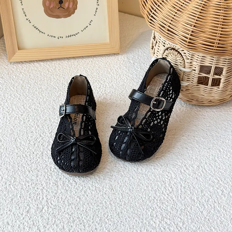 Baby Shoes 2025 Spring Summer New Knitted Lace Fabric Breathable Girls Princess Shoes Non-slip Soft Baby Toddler Shoes I05286