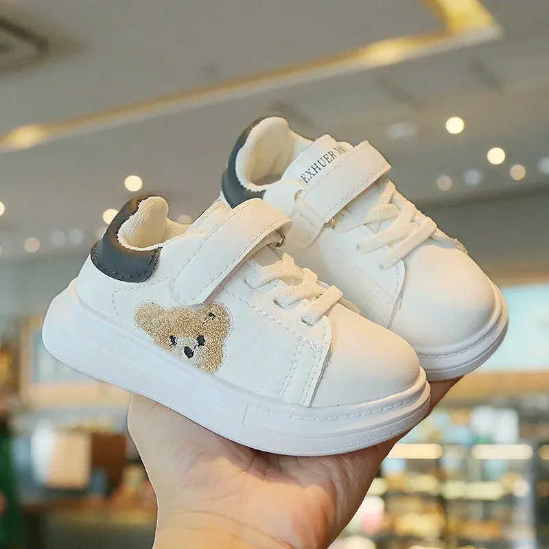 Cute Furry Bear Pattern Children Sneakers Flat Heel Baby Girl Shoes Platform Little Boy Running Shoes Kids tenis Shoes F08194