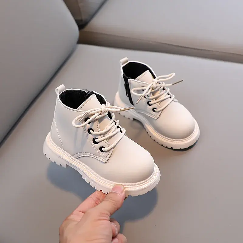 Brand Designer Children Short Boots Simple Pure Color Shoes for Kids Girls Boys Casual Lace Up Student Shoe Child Boots I01129
