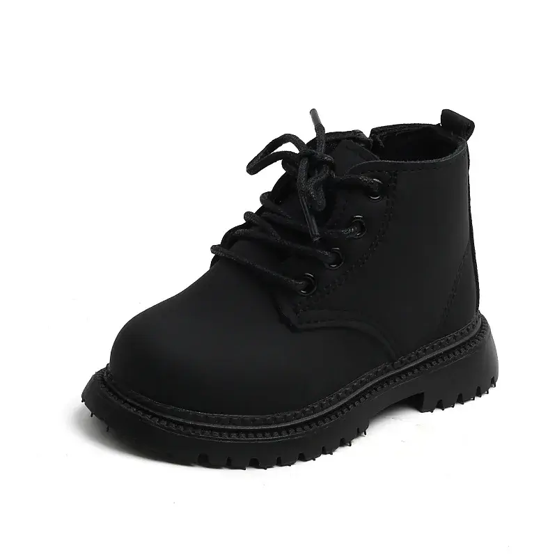 Brand Designer Children Short Boots Simple Pure Color Shoes for Kids Girls Boys Casual Lace Up Student Shoe Child Boots I01129