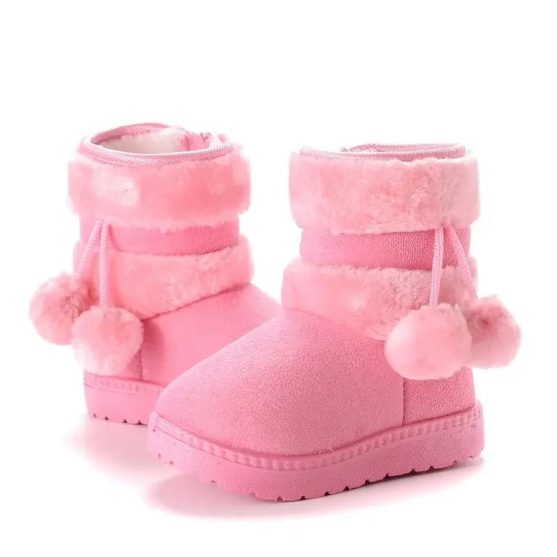 New Winter Furry Shoes Girls with Cute Hairball Baby Kids High Top Snow Boots Anti-proof Warmer School Children Fur Boots E08014