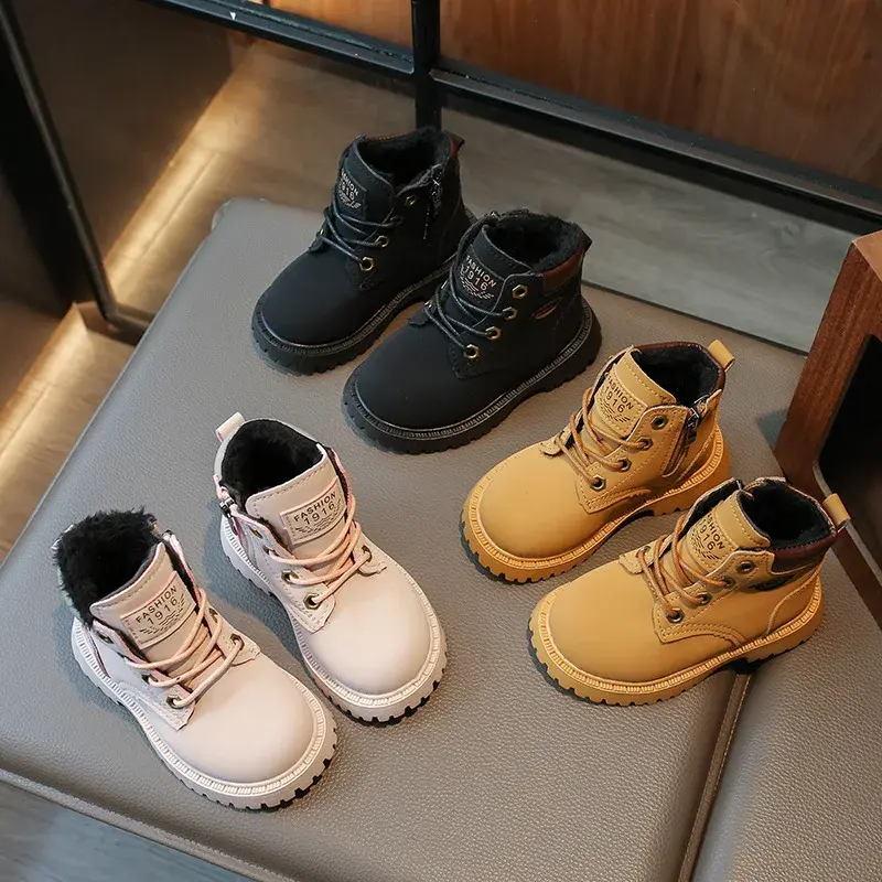 Children Snow Boots Winter Ankle Boots for Baby Boy Warm Lace-up Girl Shoes New Fashion Flock Plush Platform School Shoes H07093