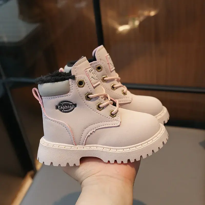Children Snow Boots Winter Ankle Boots for Baby Boy Warm Lace-up Girl Shoes New Fashion Flock Plush Platform School Shoes H07093