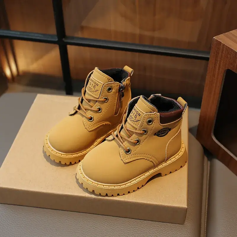 Children Snow Boots Winter Ankle Boots for Baby Boy Warm Lace-up Girl Shoes New Fashion Flock Plush Platform School Shoes H07093