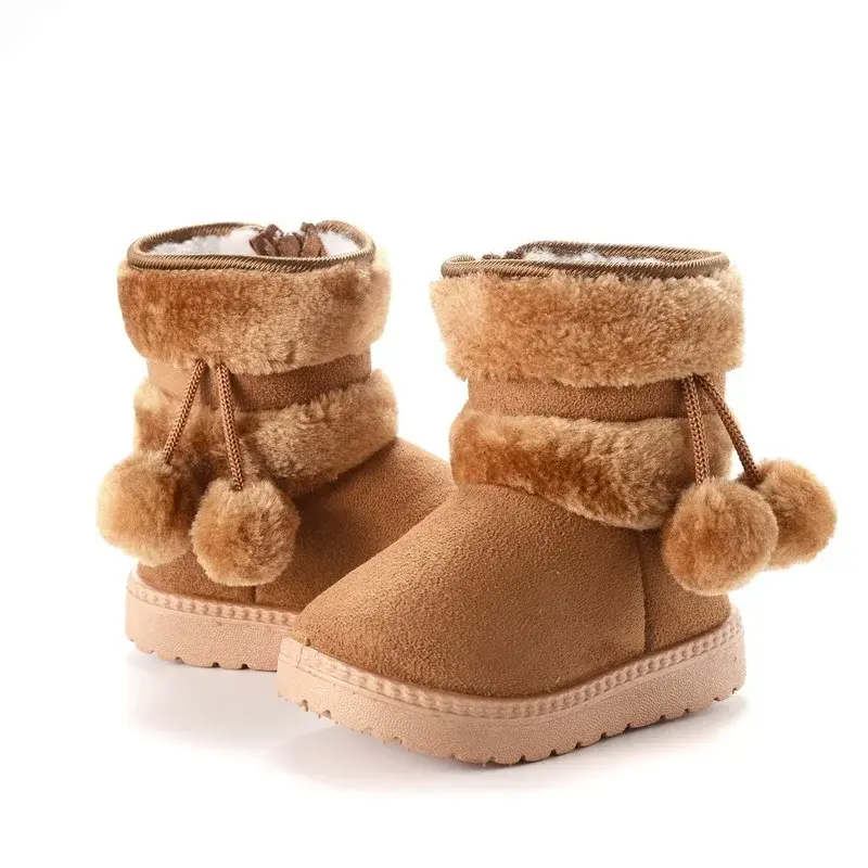 New Winter Furry Shoes Girls with Cute Hairball Baby Kids High Top Snow Boots Anti-proof Warmer School Children Fur Boots E08014