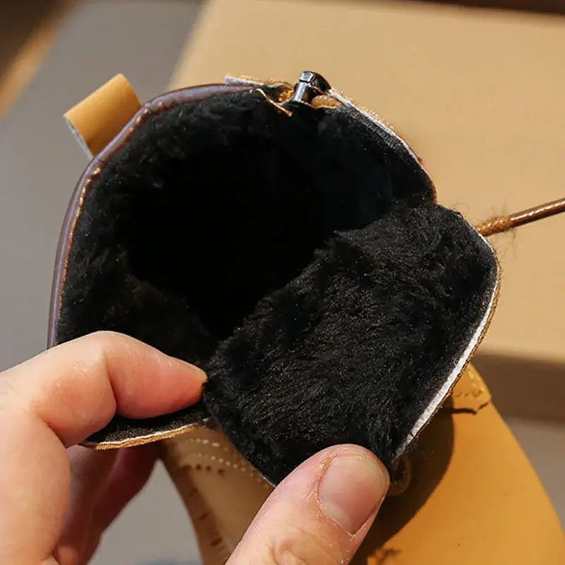 Children Snow Boots Winter Ankle Boots for Baby Boy Warm Lace-up Girl Shoes New Fashion Flock Plush Platform School Shoes H07093