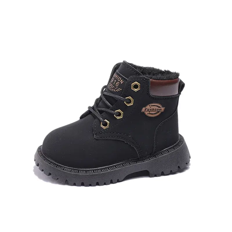 Children Snow Boots Winter Ankle Boots for Baby Boy Warm Lace-up Girl Shoes New Fashion Flock Plush Platform School Shoes H07093