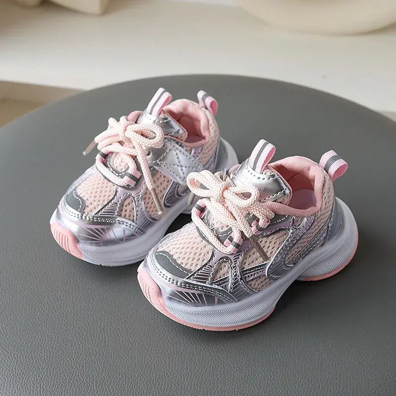 Girls' Sports Shoes 2024 New Style Soft Sole Children's Casual Shoes Fashionable Breathable Stripe Dad Shoes for Kids Boy H08029