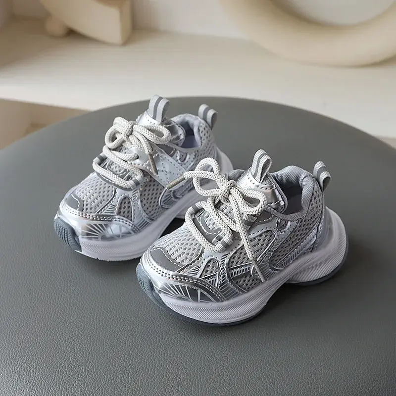 Girls' Sports Shoes 2024 New Style Soft Sole Children's Casual Shoes Fashionable Breathable Stripe Dad Shoes for Kids Boy H08029