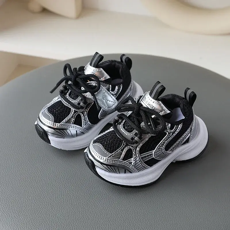 Girls' Sports Shoes 2024 New Style Soft Sole Children's Casual Shoes Fashionable Breathable Stripe Dad Shoes for Kids Boy H08029