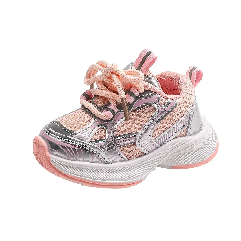 Girls' Sports Shoes 2024 New Style Soft Sole Children's Casual Shoes Fashionable Breathable Stripe Dad Shoes for Kids Boy H08029