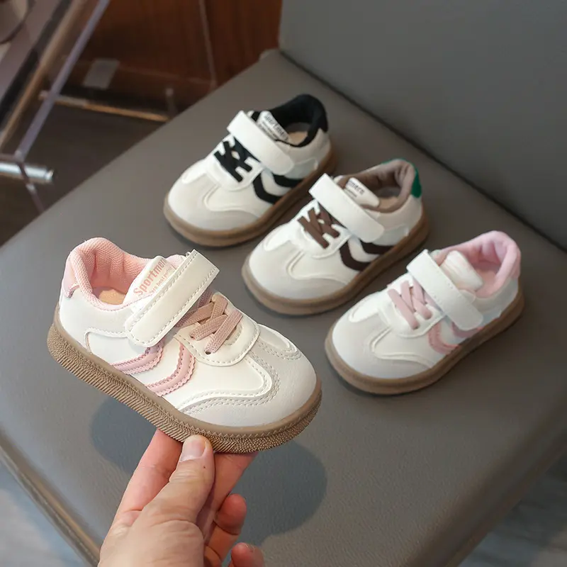 Super Children's Flat Casual Shoes Students Shallow Stripes Girls Sneakers Leather Kids Shoes for Boys Patchwork Footwear H07221