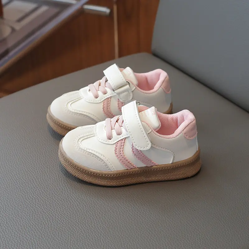 Super Children's Flat Casual Shoes Students Shallow Stripes Girls Sneakers Leather Kids Shoes for Boys Patchwork Footwear H07221