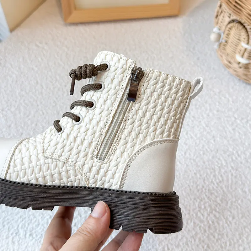 Braided Vamp Children Boots for Kids Girls Autumn Winter Princess Platform Boots Student Side Zip Ankle Boots Shoes Child I07297