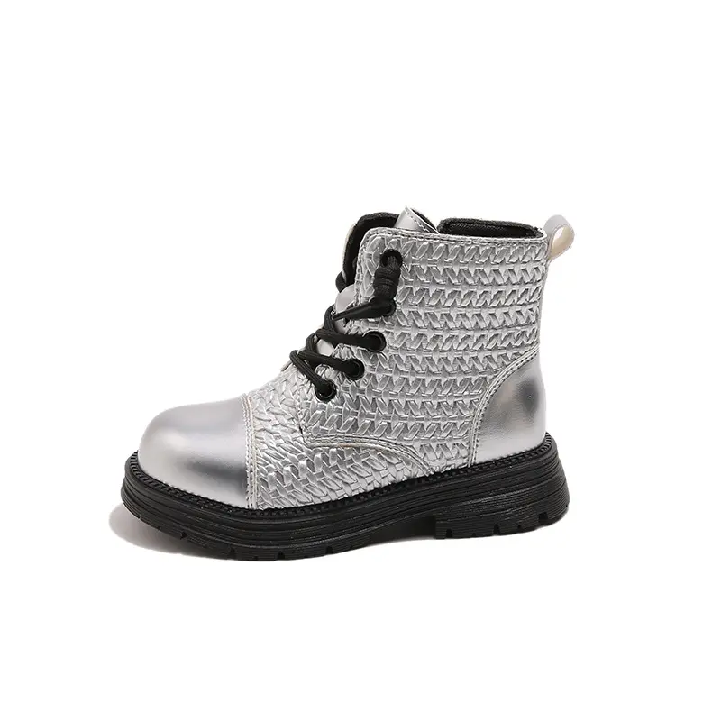 Braided Vamp Children Boots for Kids Girls Autumn Winter Princess Platform Boots Student Side Zip Ankle Boots Shoes Child I07297