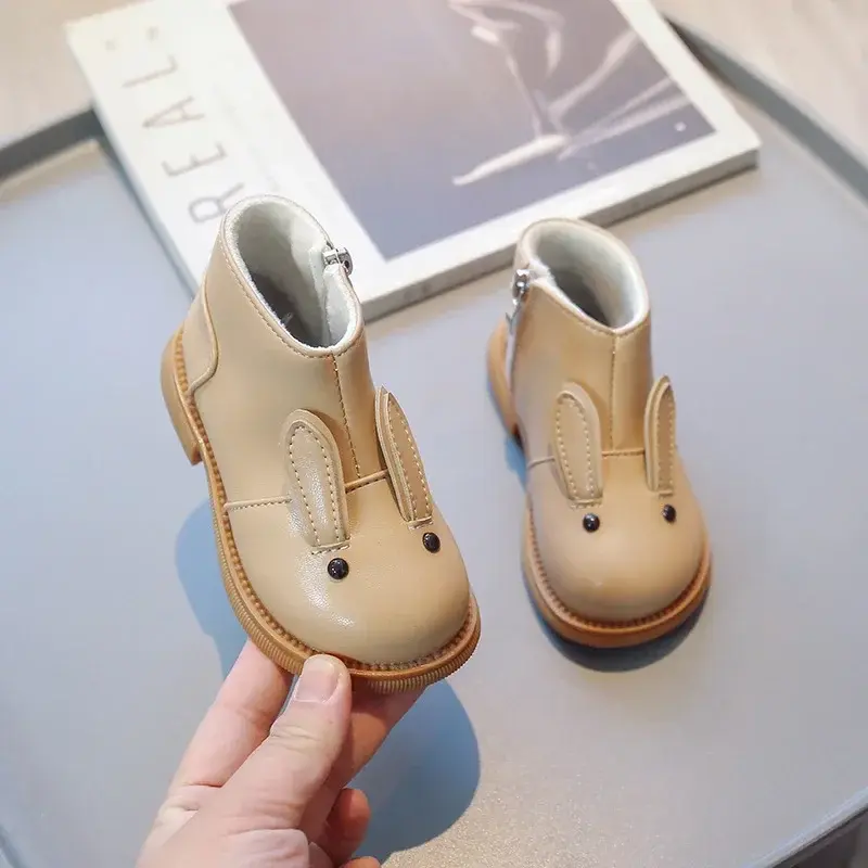 Cartoon Rabbit Baby Ankle Boots for Girls England Style Children Cute Bunny Winter Short Boots Low Heel Kids Girl Shoes G11073