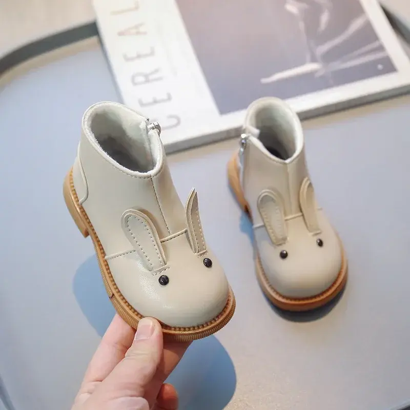 Cartoon Rabbit Baby Ankle Boots for Girls England Style Children Cute Bunny Winter Short Boots Low Heel Kids Girl Shoes G11073