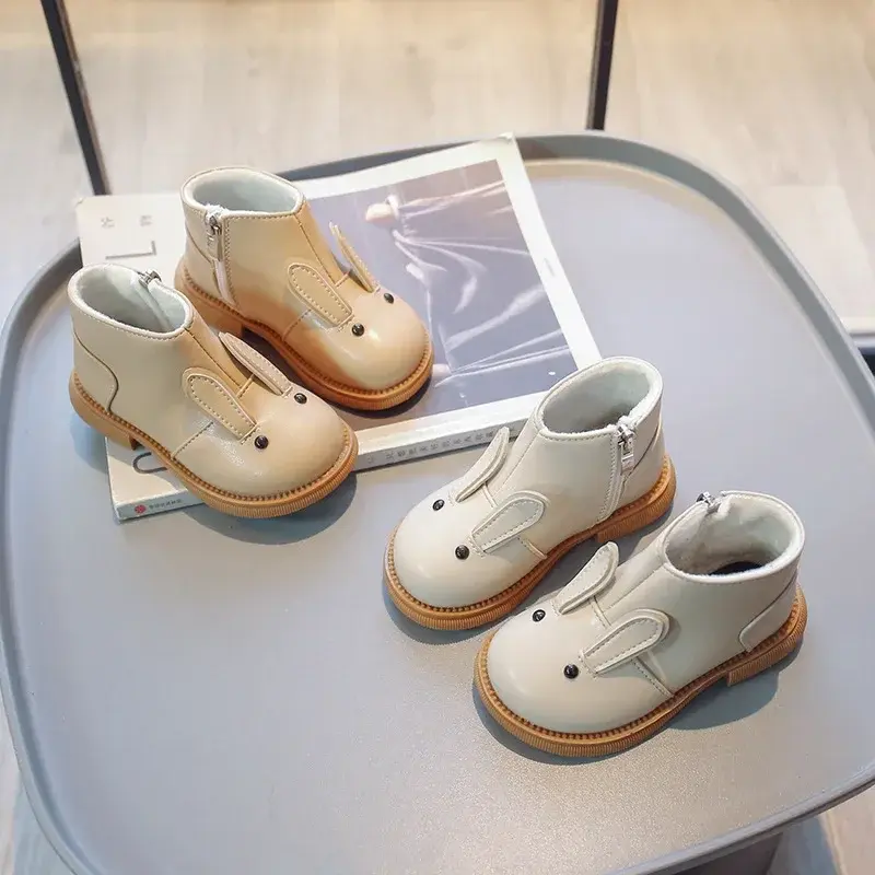 Cartoon Rabbit Baby Ankle Boots for Girls England Style Children Cute Bunny Winter Short Boots Low Heel Kids Girl Shoes G11073