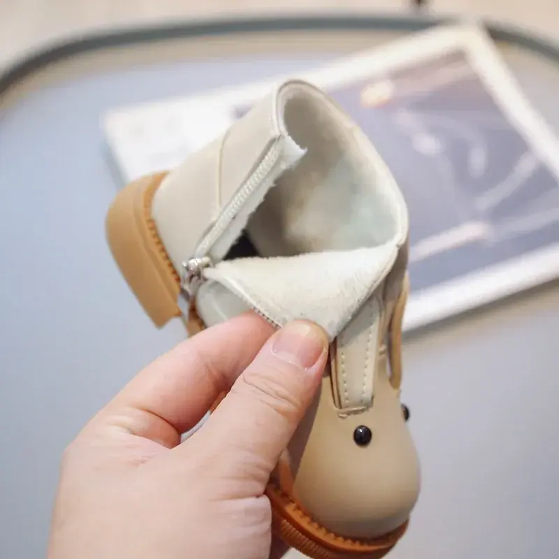Cartoon Rabbit Baby Ankle Boots for Girls England Style Children Cute Bunny Winter Short Boots Low Heel Kids Girl Shoes G11073
