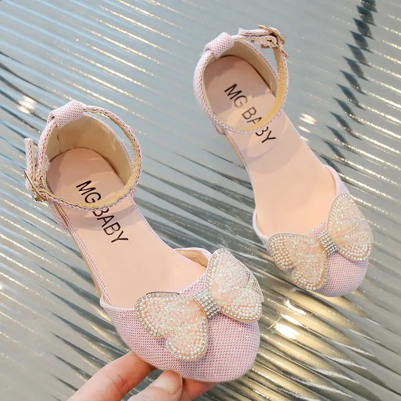 Girls Roman Sandals 2025 Summer New Children's Pointed Toe Rivets Wedding Princess Shoes Fashion Party Kids Shoes Girl G12157