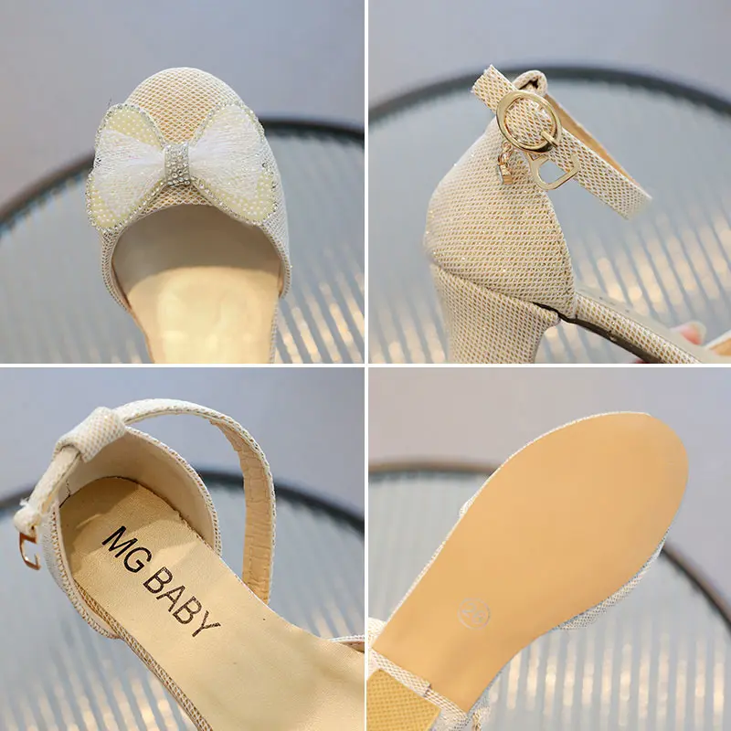 Girls Roman Sandals 2025 Summer New Children's Pointed Toe Rivets Wedding Princess Shoes Fashion Party Kids Shoes Girl G12157