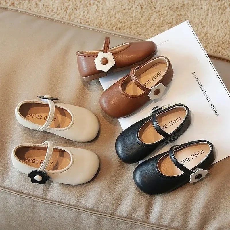 Little Girls Mary Janes Soft Leather 2025 Spring Summer Children Princess Shoes Lightweight Daily 21-30 Toddler Kids Flat I07148