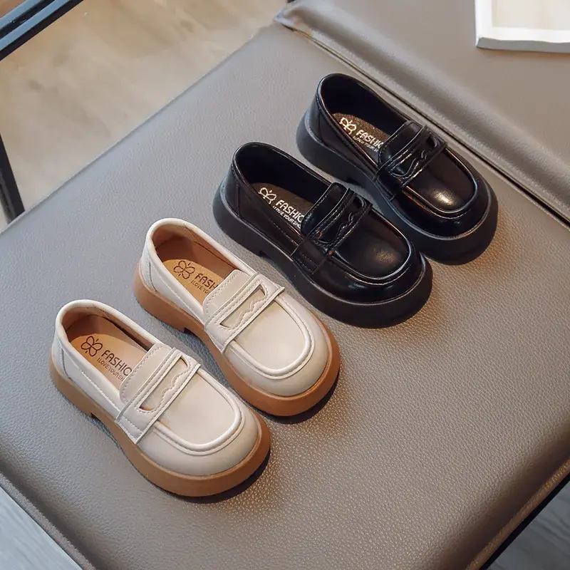 England Style Princess Casual Leather Boat Shoes Kids Round Head 2023 Spring Summer Non-slip Children's Fashion Loafers F11151