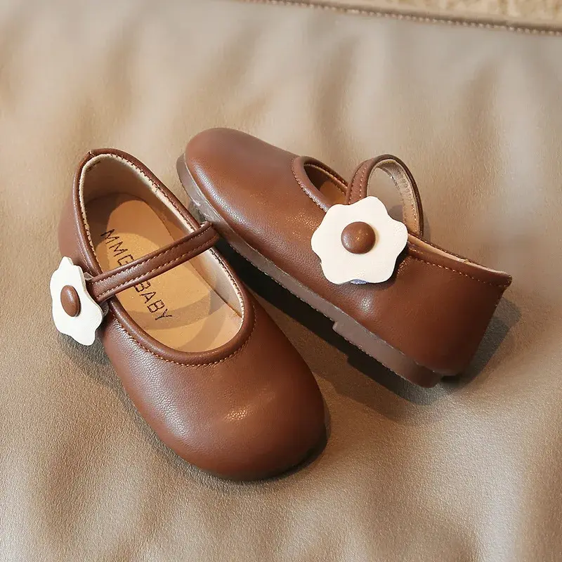 Little Girls Mary Janes Soft Leather 2025 Spring Summer Children Princess Shoes Lightweight Daily 21-30 Toddler Kids Flat I07148
