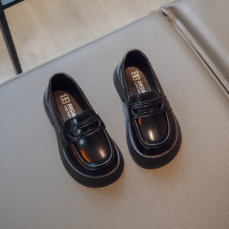 England Style Princess Casual Leather Boat Shoes Kids Round Head 2023 Spring Summer Non-slip Children's Fashion Loafers F11151