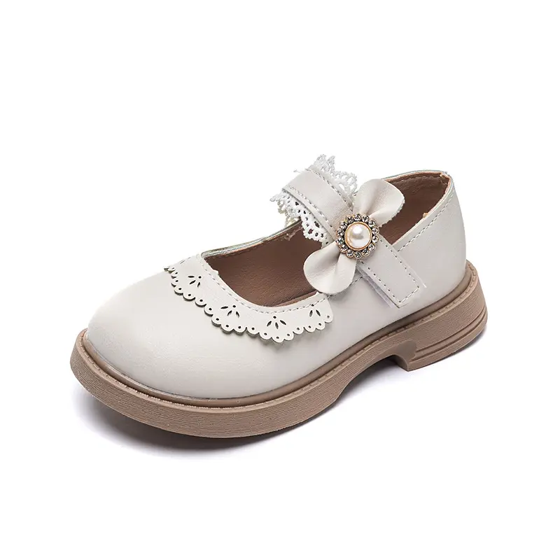 Top Options Lace Bow-tie Baby Girl Wedding Shoes Chic Floral Bordered Black Beige Dreamlike Student Children Shoes Girls I07188