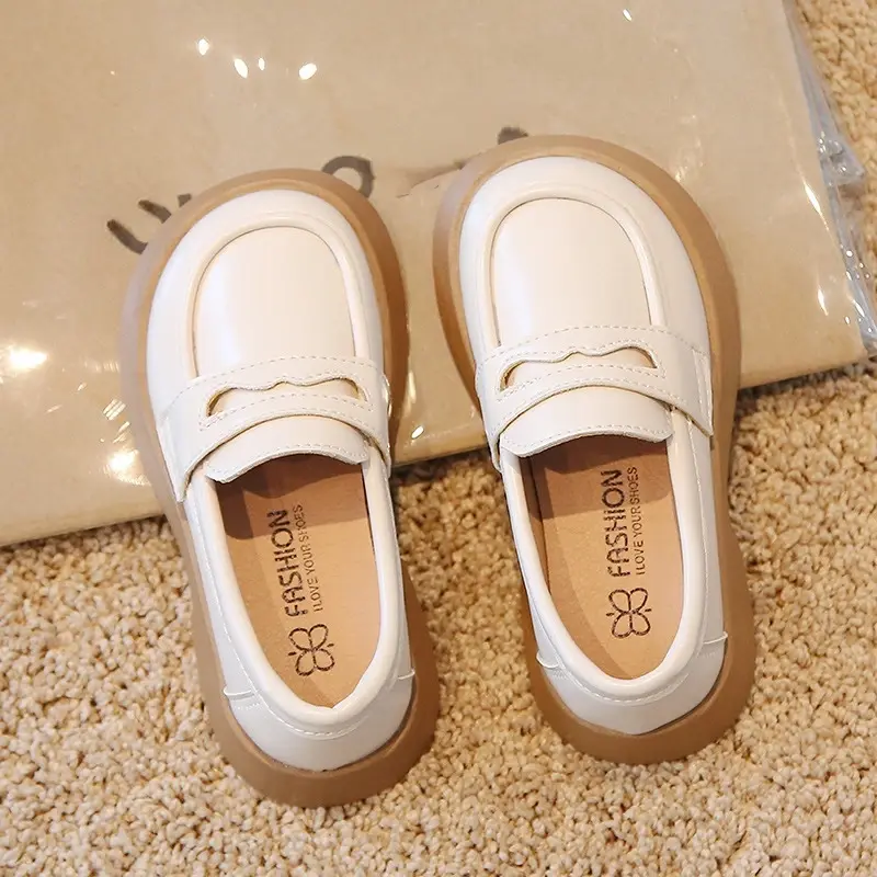 England Style Princess Casual Leather Boat Shoes Kids Round Head 2023 Spring Summer Non-slip Children's Fashion Loafers F11151
