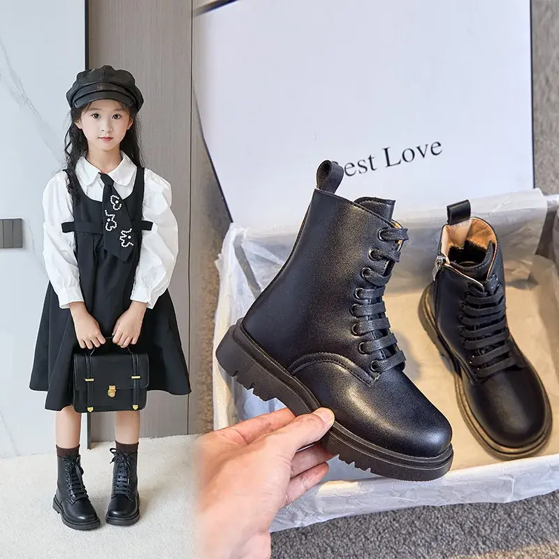 Stylish Mid-calf Winter Wedding Party Girls Boots with Velvet Elegant White Princess Shoes Formal Black Child Shoes Girl I07228