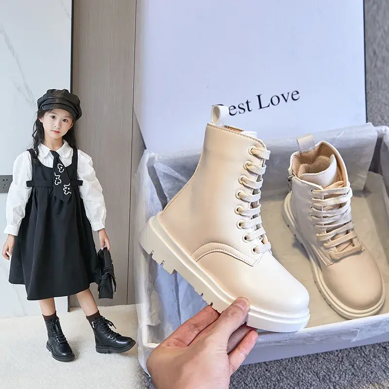 Stylish Mid-calf Winter Wedding Party Girls Boots with Velvet Elegant White Princess Shoes Formal Black Child Shoes Girl I07228