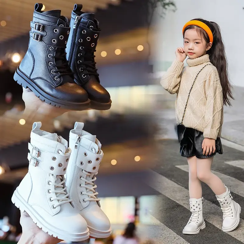 Mid-calf Girl Boots Stylish Punk Style Children Long Boots 2025 Autumn Winter Catwalk Party Shoes Boots for Kids Girls I07068
