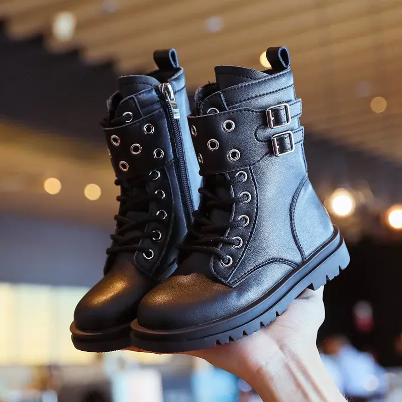 Mid-calf Girl Boots Stylish Punk Style Children Long Boots 2025 Autumn Winter Catwalk Party Shoes Boots for Kids Girls I07068