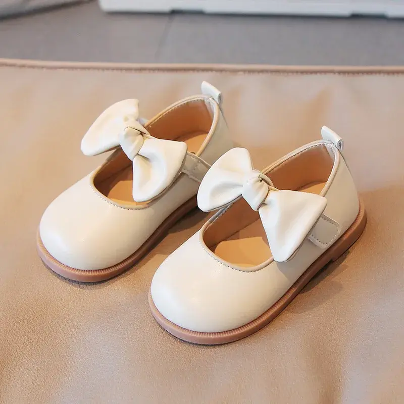 2025 New Girls PU Leather Shoes Moccasins School Student Mary Janes Soft Leisure Princess Party Dress Shoes with Bowknot I07171