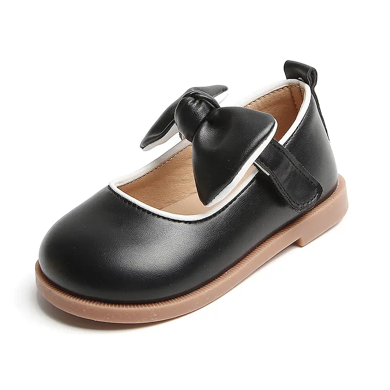 2025 New Girls PU Leather Shoes Moccasins School Student Mary Janes Soft Leisure Princess Party Dress Shoes with Bowknot I07171