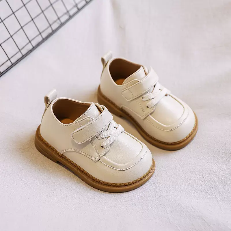 2024 New Baby PU Leather Shoes Kids Flat Heel Toddler Boy Shoes Wedding Party Black Brown Beige Solid Infant Shoes Girls H01133