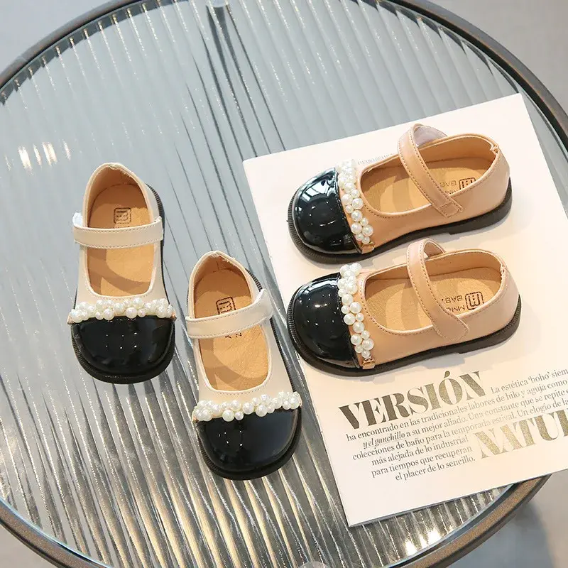 Elegant Pearl Princess Shoes for Girls 2025 Spring Summer Toddler Girl Dress Shoes mary jane Baby Girl Wedding Shoes Kids I07203