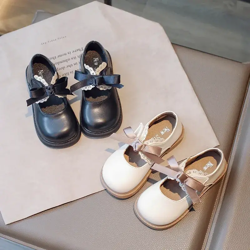 Girls Princess Leather Shoes Students Runway Footwear Ribbons Floral Dance Shoes New Nice Children Performance Shoes Girl G12123