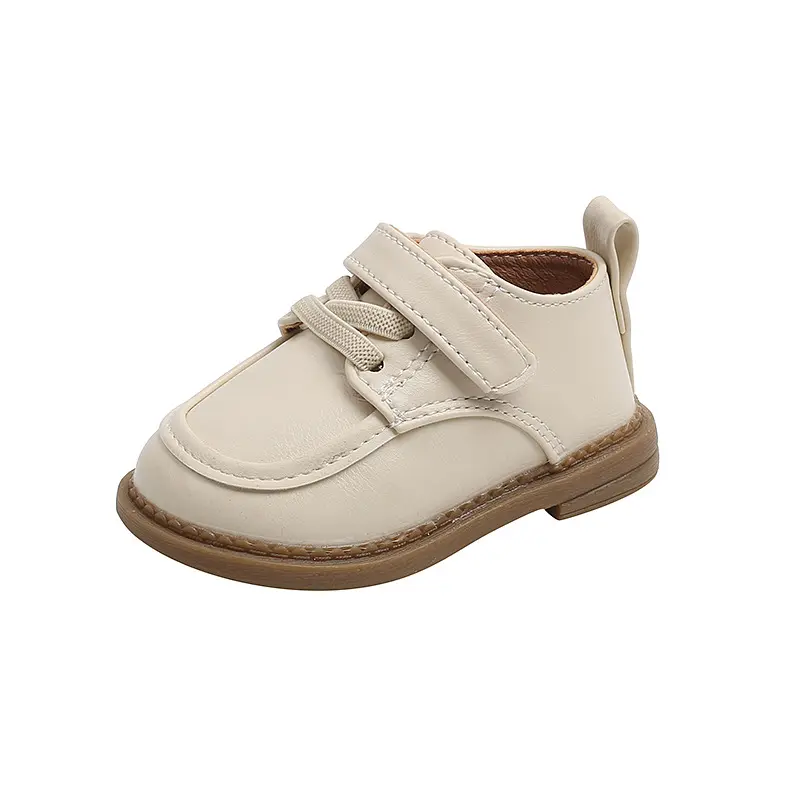 2024 New Baby PU Leather Shoes Kids Flat Heel Toddler Boy Shoes Wedding Party Black Brown Beige Solid Infant Shoes Girls H01133