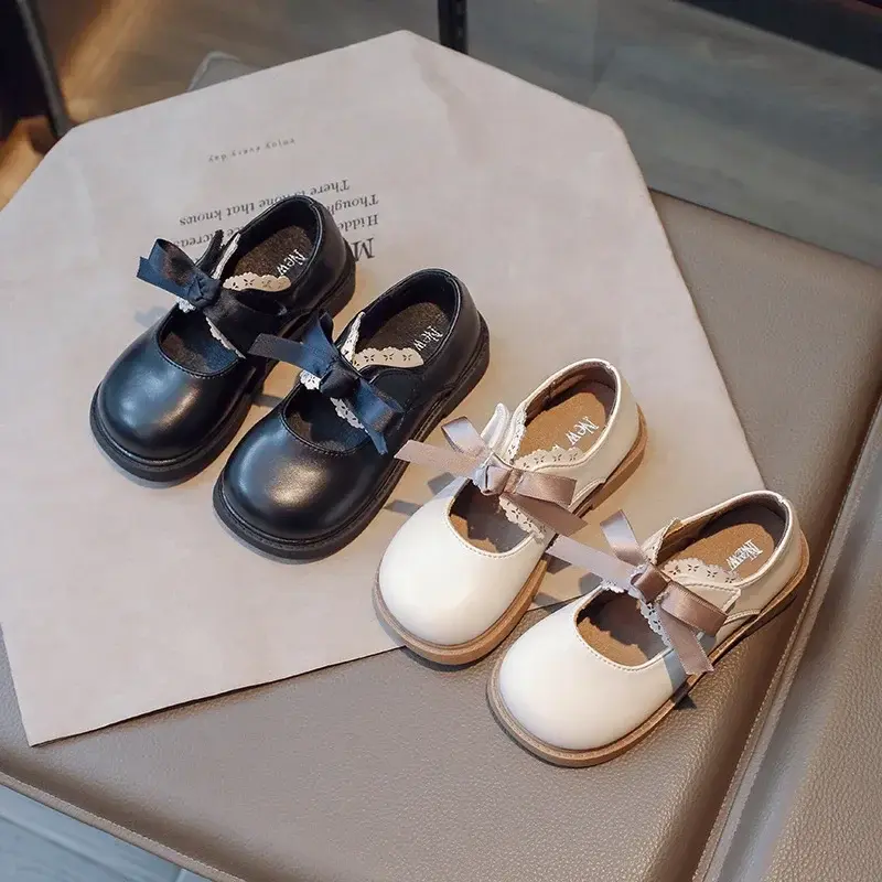 Girls Princess Leather Shoes Students Runway Footwear Ribbons Floral Dance Shoes New Nice Children Performance Shoes Girl G12123